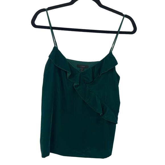 J. Crew Ruffle Front Dark Green Velour Cami Tank Top Womens 4 - Picture 1 of 6